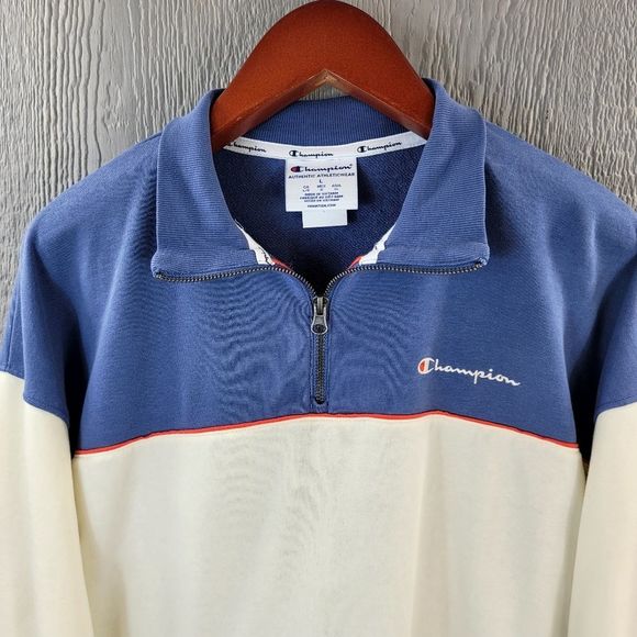 Champion sweatshirt pullover shirt top blue white cotton athletic Womens Large - Picture 3 of 6